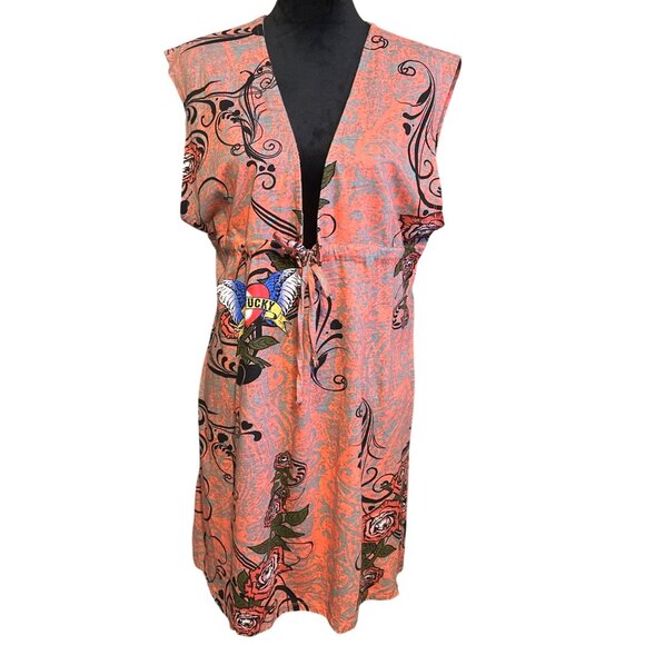 American Crown Dresses & Skirts - American Crown Womens Orange Sleeveless Boho Printed Tunic Dress With V-Neck & A